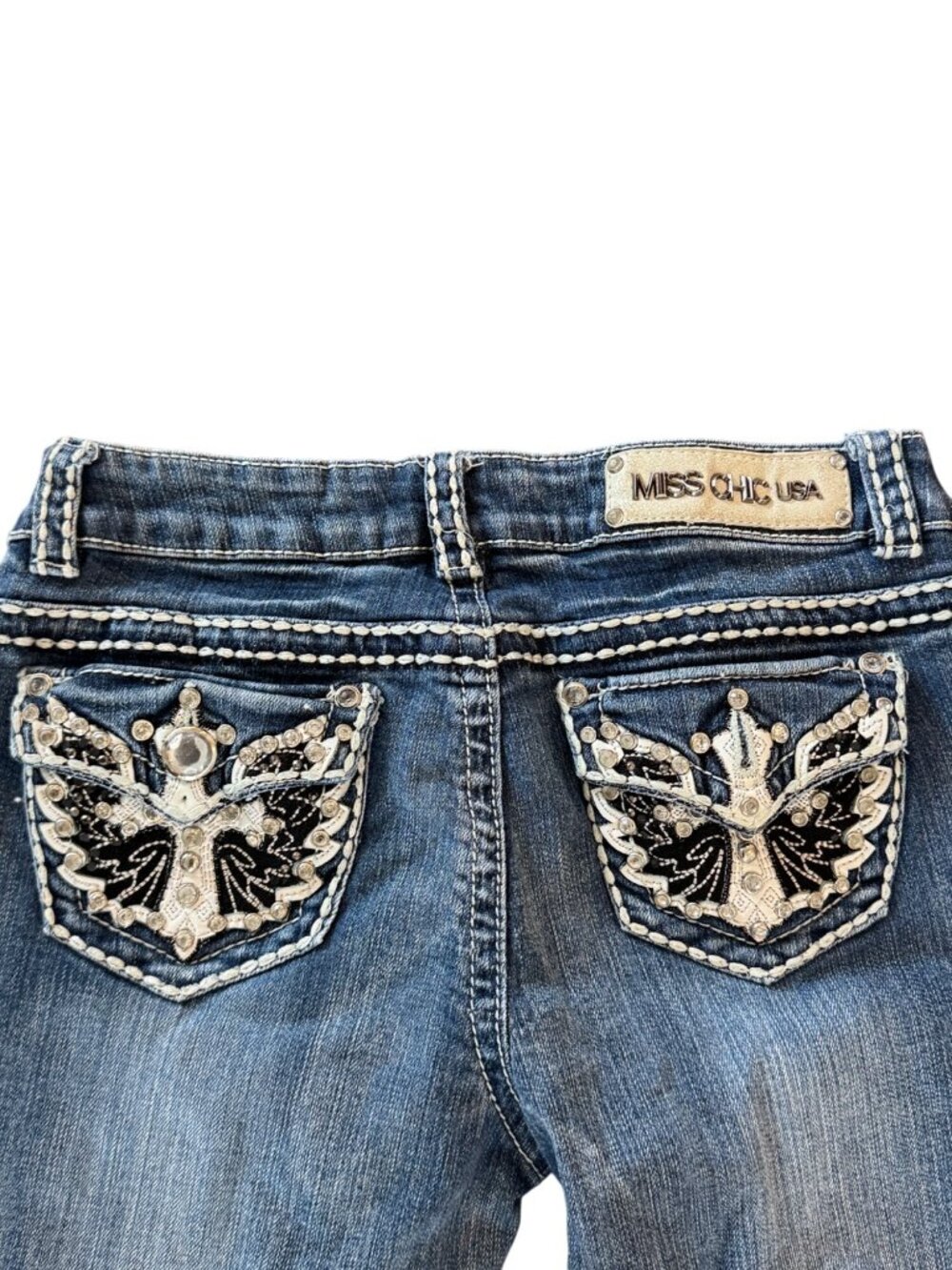 Vintage Y2K Miss Chic Womens Embellished Skinny Jeans Size 7 Blue Denim Style MC - Picture 6 of 6